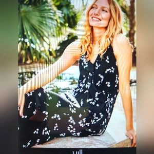 J.Jill Ruffle-trimmed Sleeveless Black Floral Maxi Dress